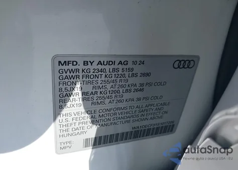 2025 Audi Q3 Premium 45 Tfsi S Line Quattro Tiptronic from USA, damaged, VIN WA1DECF31S1017208
